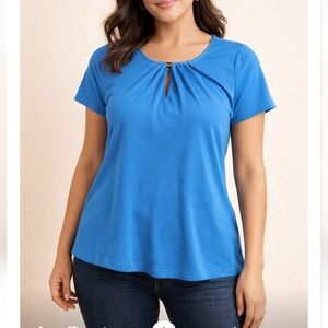 Always Indigo Bright Blue Short-Sleeve Pleated Neck Top